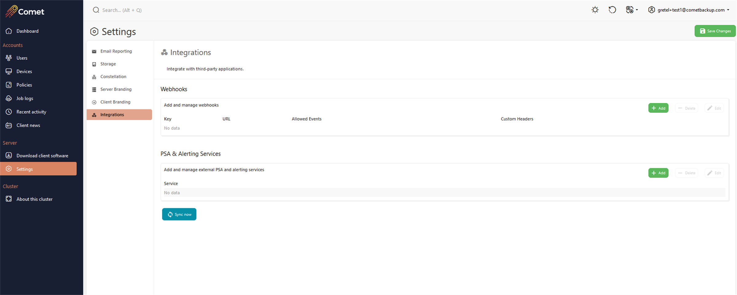 Comet hosted server Integrations
